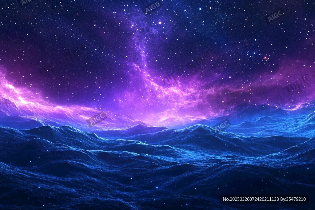 梦幻星空下的浩瀚蓝色海洋