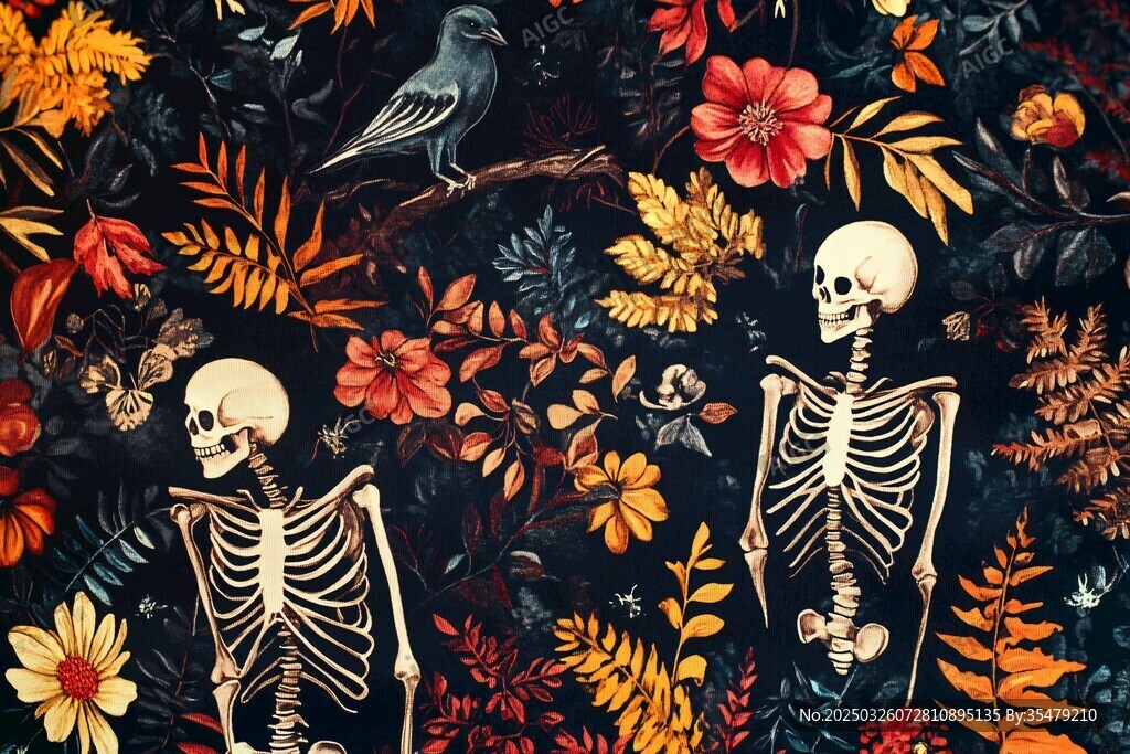 骷髅花卉图 神秘秋之景象
