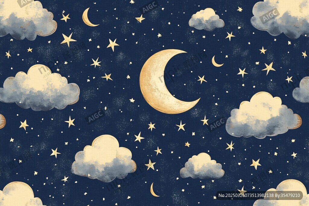 梦幻月夜星空云朵图案