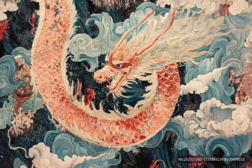 中式祥龙游弋云海图