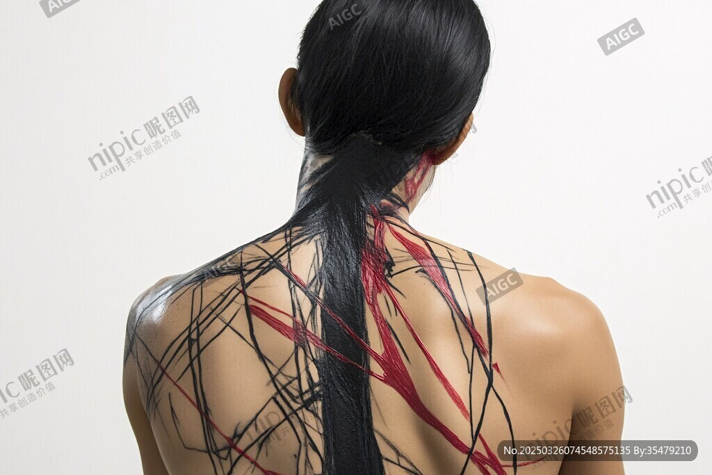 背部彩绘长发女性艺术照