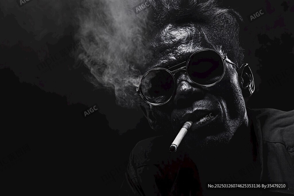 抽烟戴墨镜的个性男子