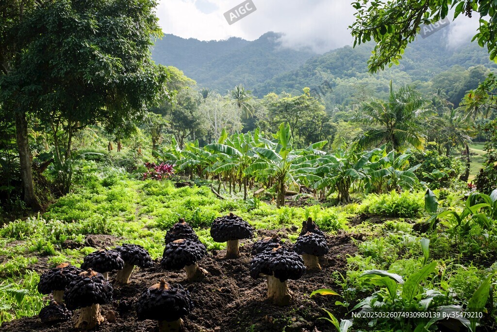 山林中的蘑菇种植景观