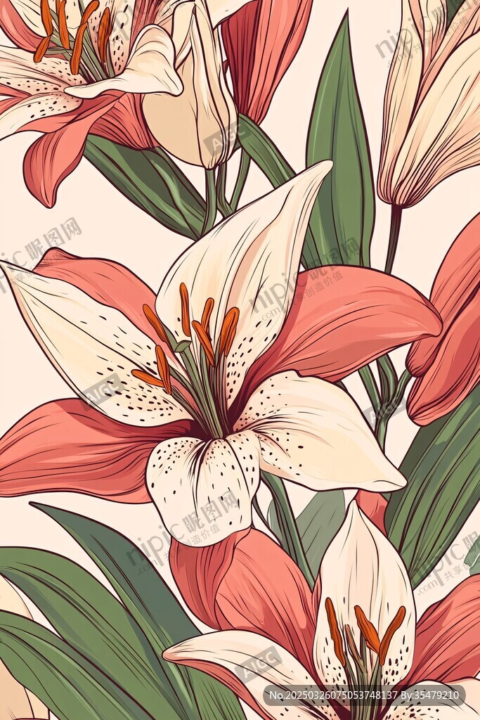 复古风百合花卉图案
