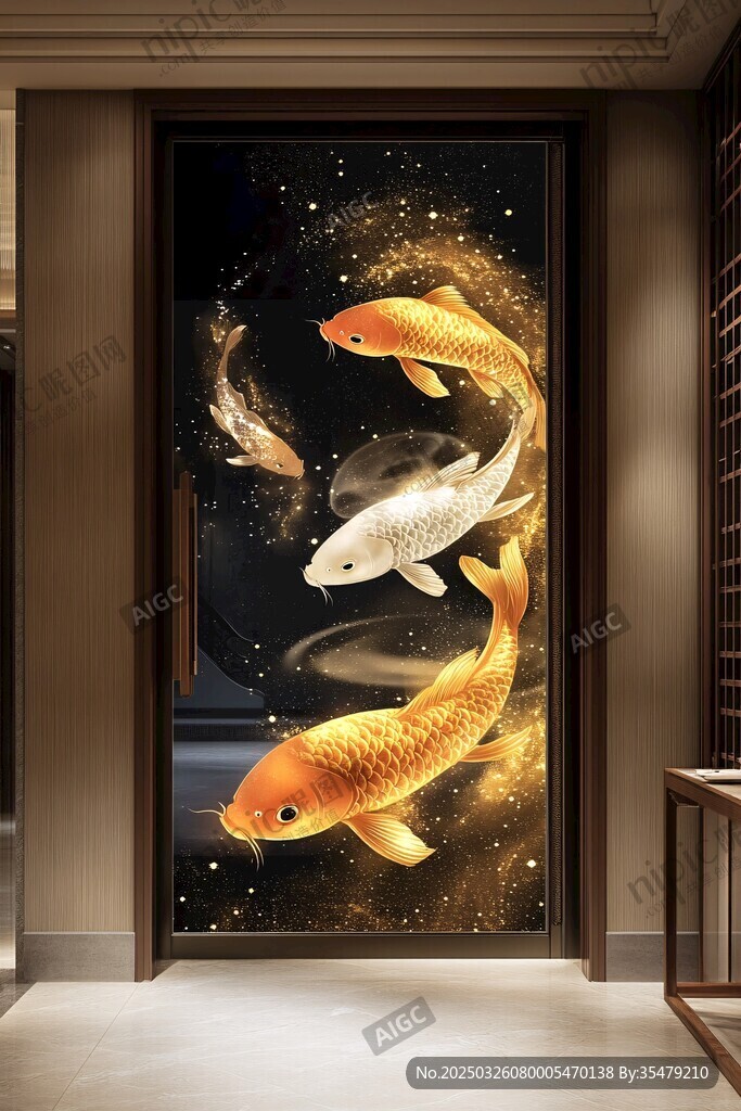 锦鲤入户玄关艺术壁画