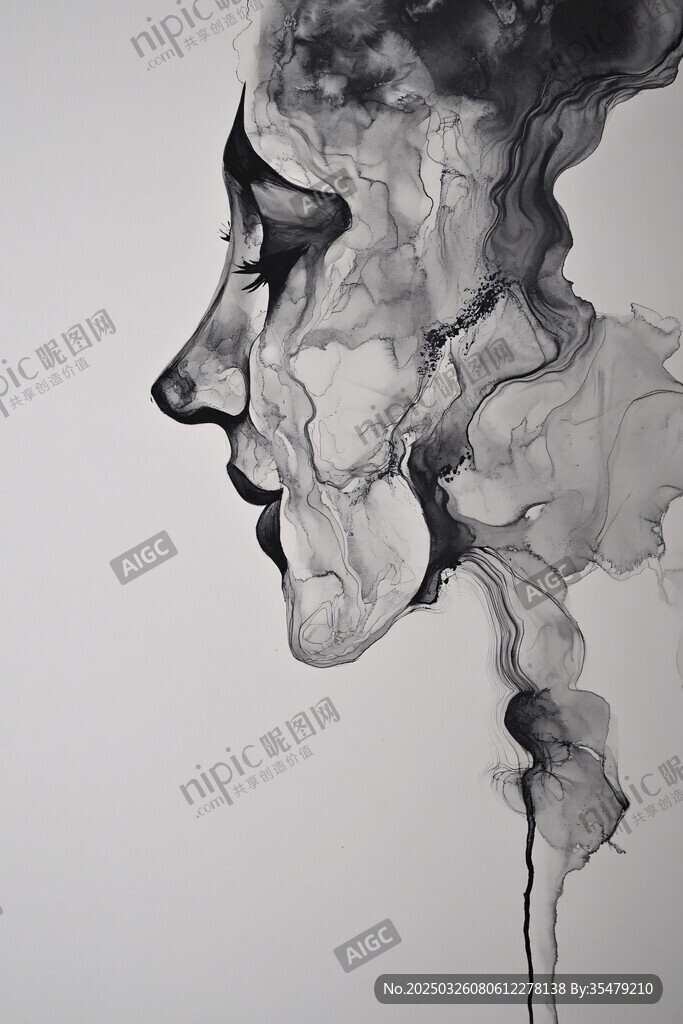 水墨风格人脸轮廓艺术图