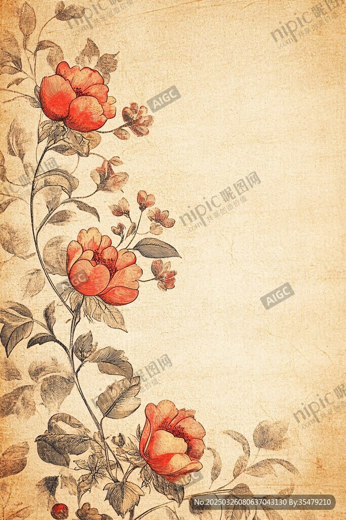 复古花卉边角装饰图案
