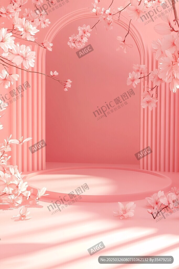 粉色梦幻樱花拱门场景