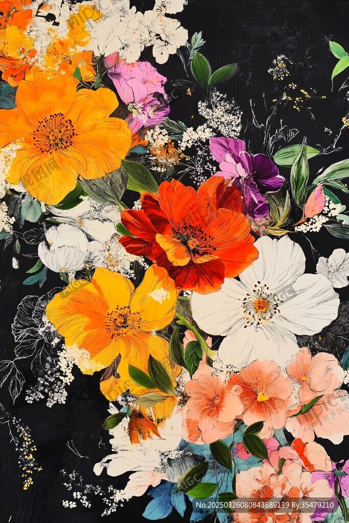 缤纷花卉艺术插画