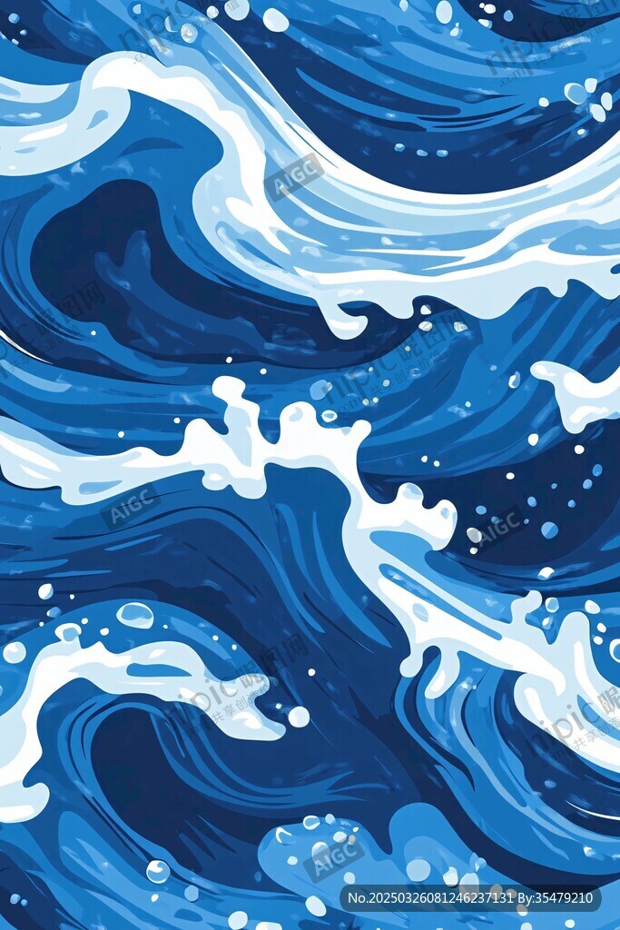 蓝色海浪插画