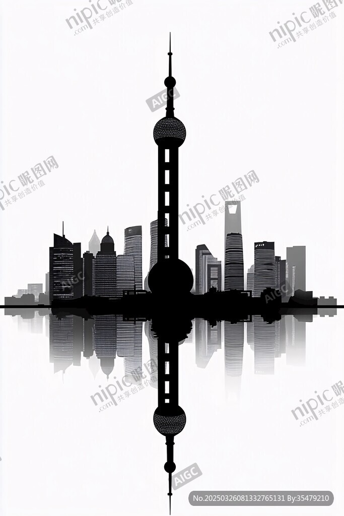 上海城市天际线黑白剪影