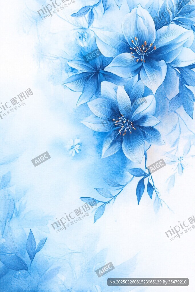 梦幻蓝花绽放唯美画面