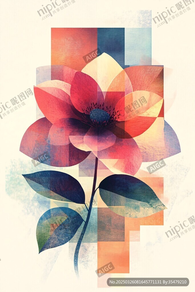 抽象几何风格绚丽花卉图