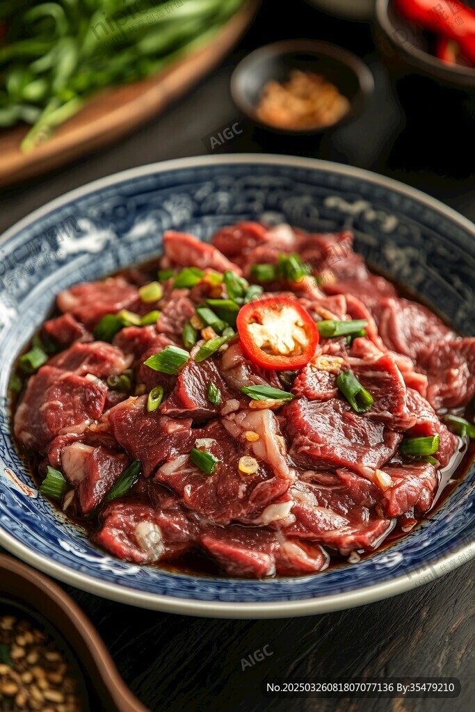 鲜嫩牛肉片 佐以葱椒香料