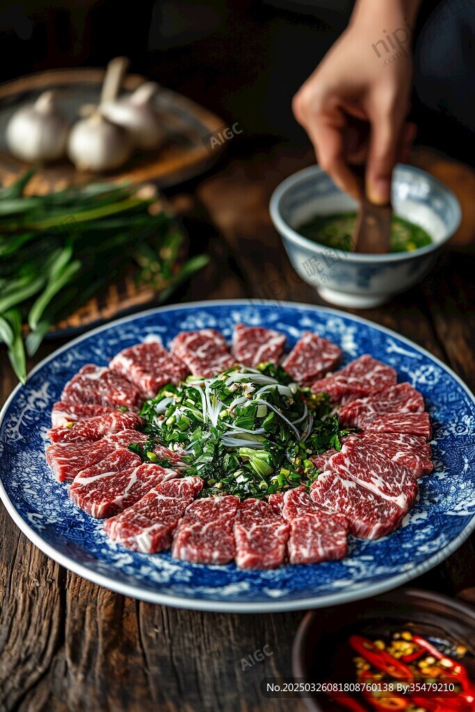 鲜嫩牛肉摆盘待享美味
