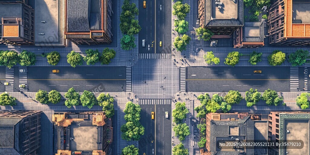 城市街道建筑鸟瞰景象