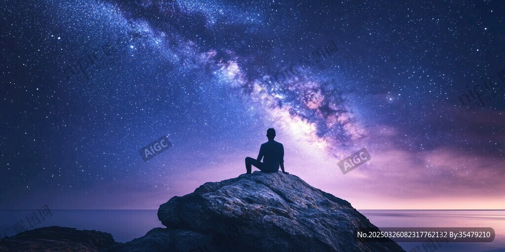 独坐岩巅赏璀璨星河