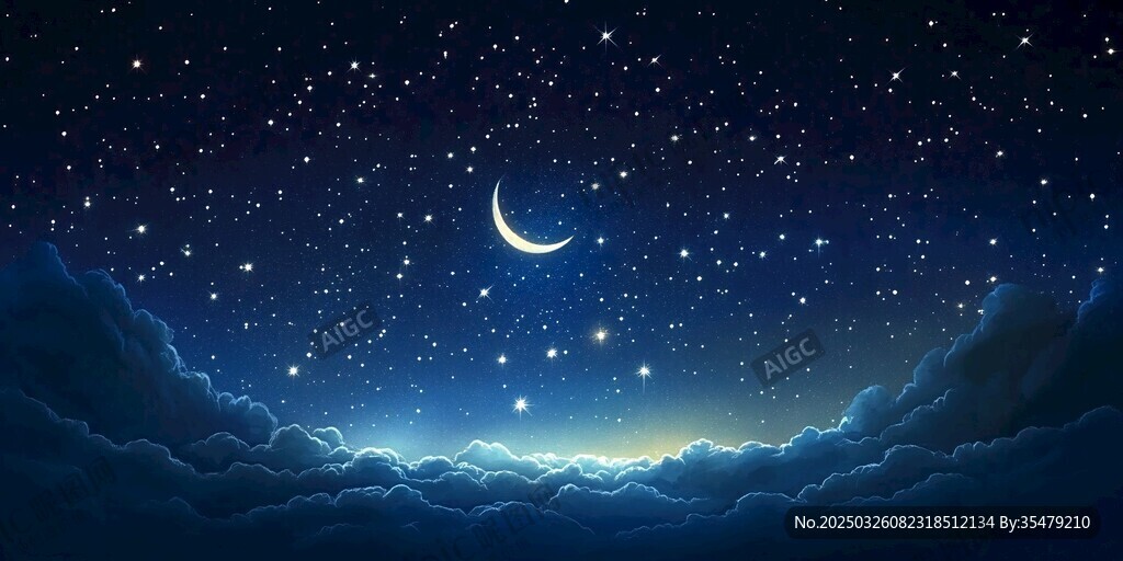 梦幻月夜星空云海图景
