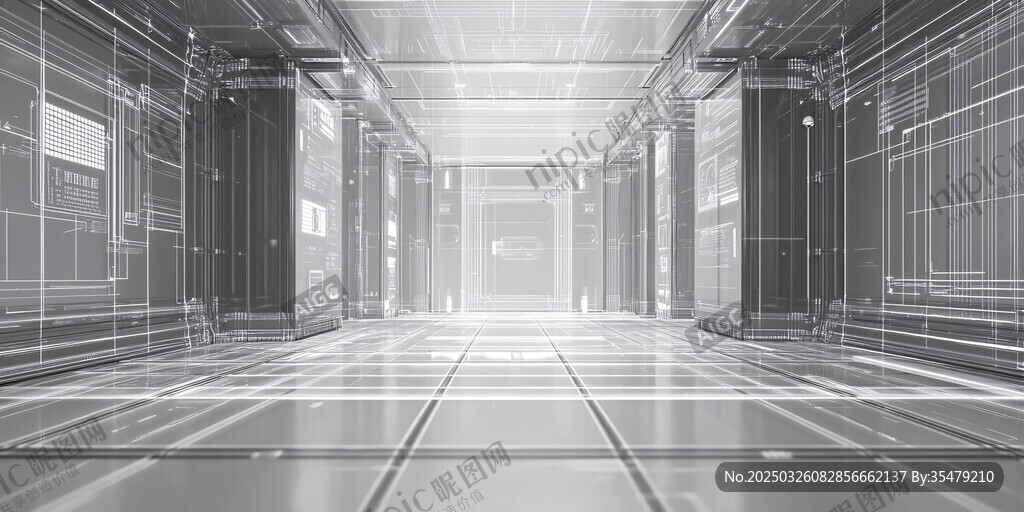 未来科技感的空旷电子走廊