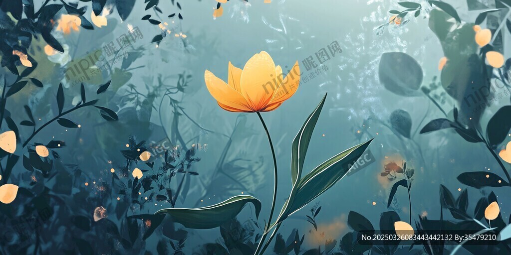 梦幻花丛中的黄色郁金香