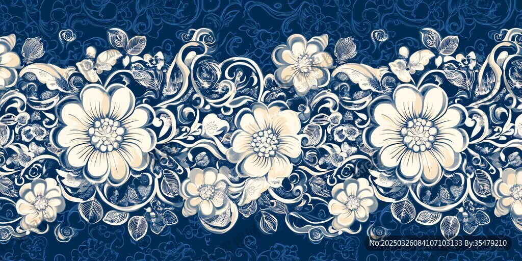 蓝底白花精致花纹图案