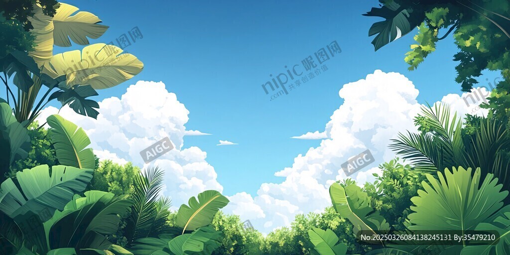 热带丛林的蓝天白云美景