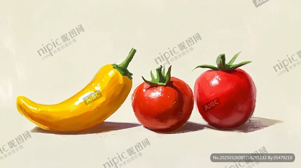 黄椒与双番茄静物画面