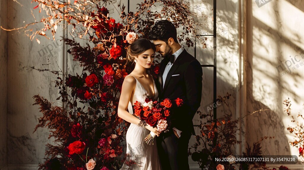 浪漫婚礼中的新婚夫妇