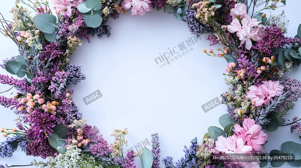 粉色紫色花卉手工编织花环