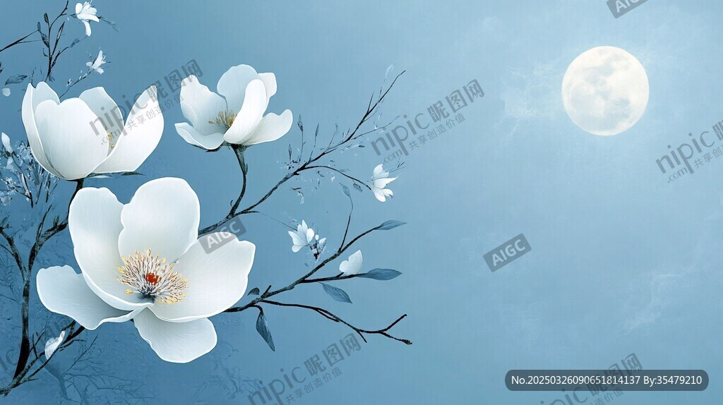 月夜玉兰花绽放美景