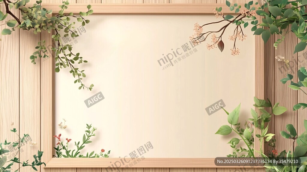 木质花框中的自然风景
