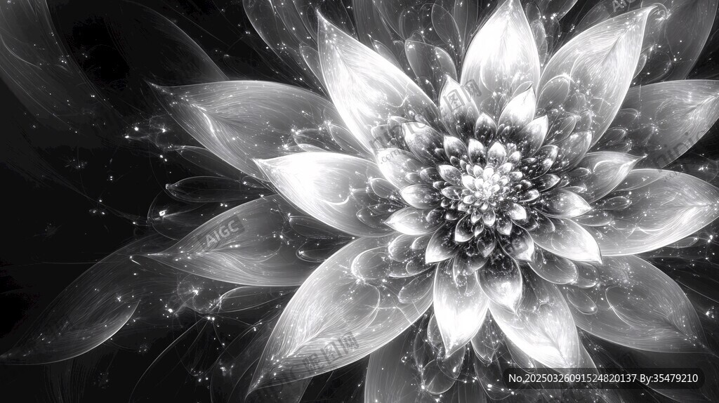 黑白梦幻花朵抽象艺术图