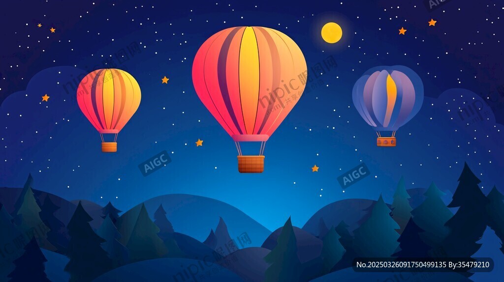 夜空下的梦幻热气球之旅