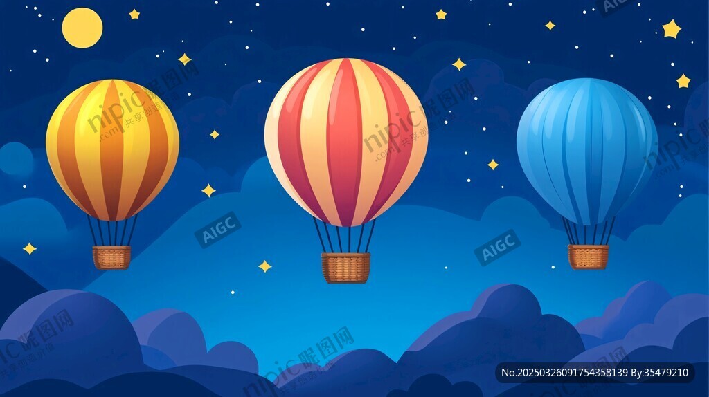 夜空下的梦幻热气球之旅
