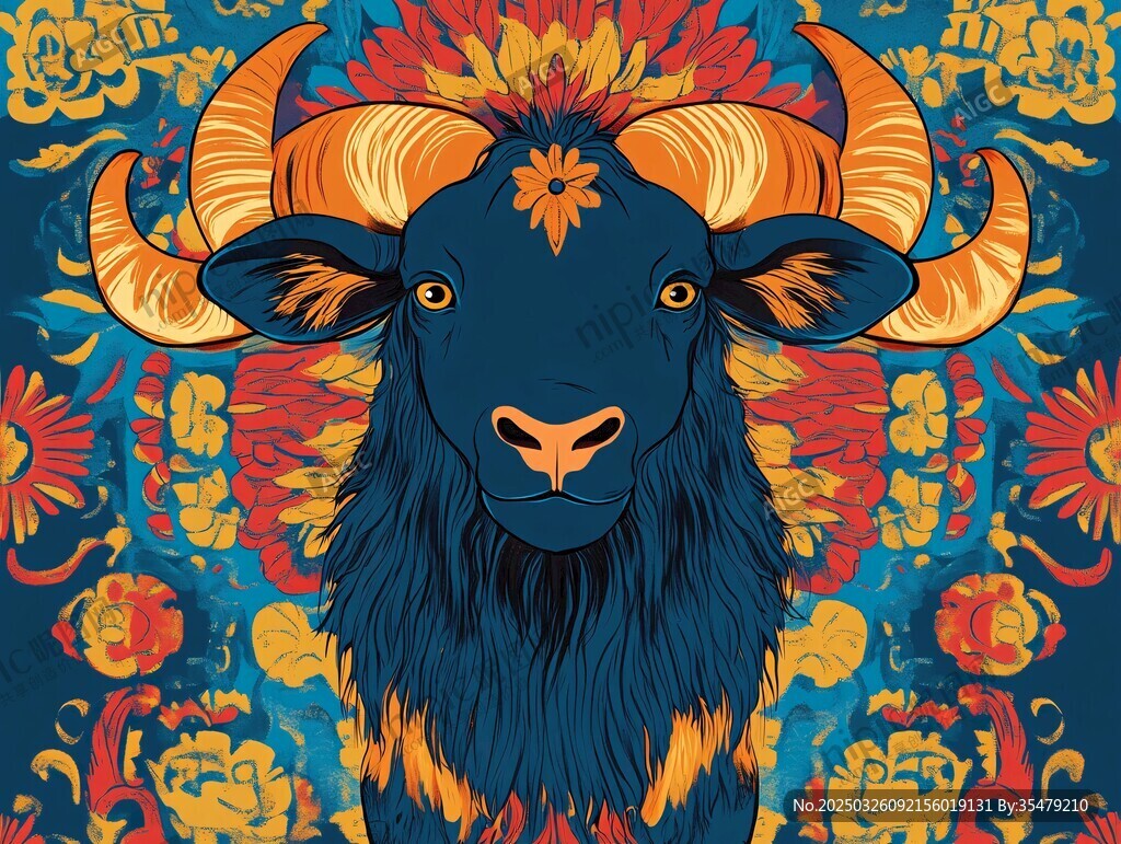 蓝色山羊的华丽图案艺术