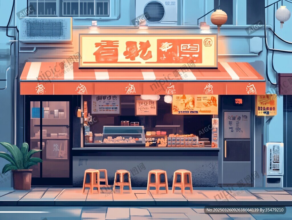 街边中式小吃店铺场景