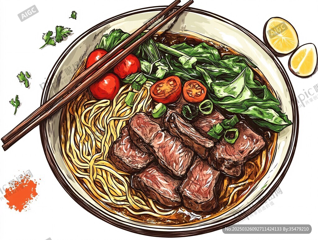 美味牛肉面条插画