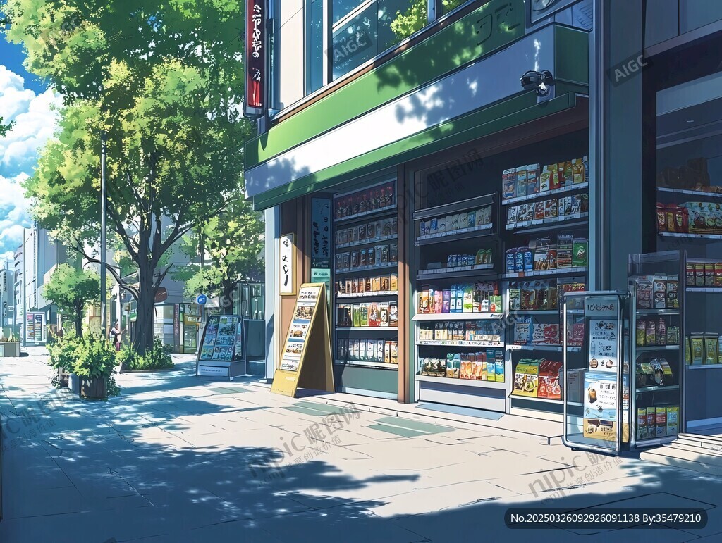 阳光照耀下的街边便利店
