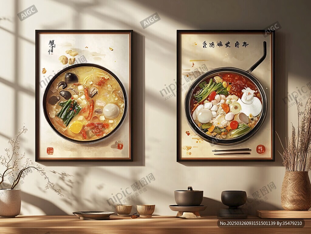 两幅火锅挂画 尽显美味