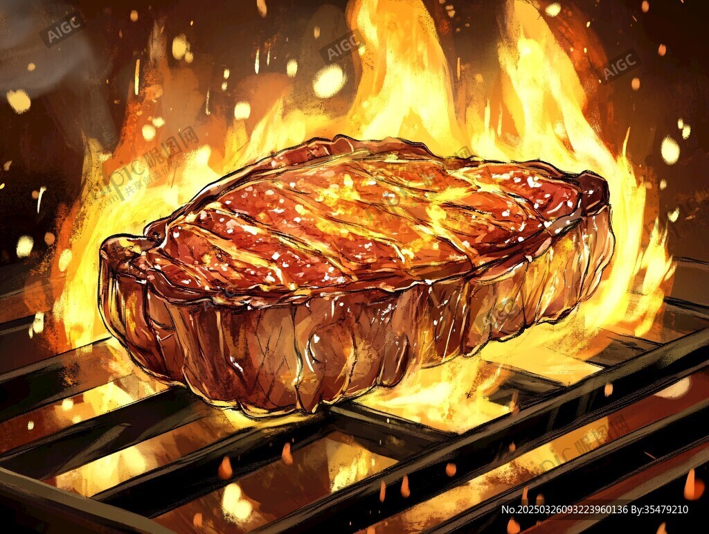 火焰上的美味牛排