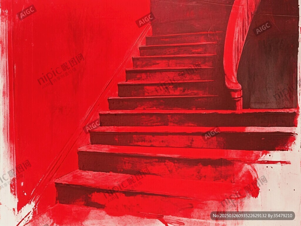 红色梦幻楼梯艺术画面