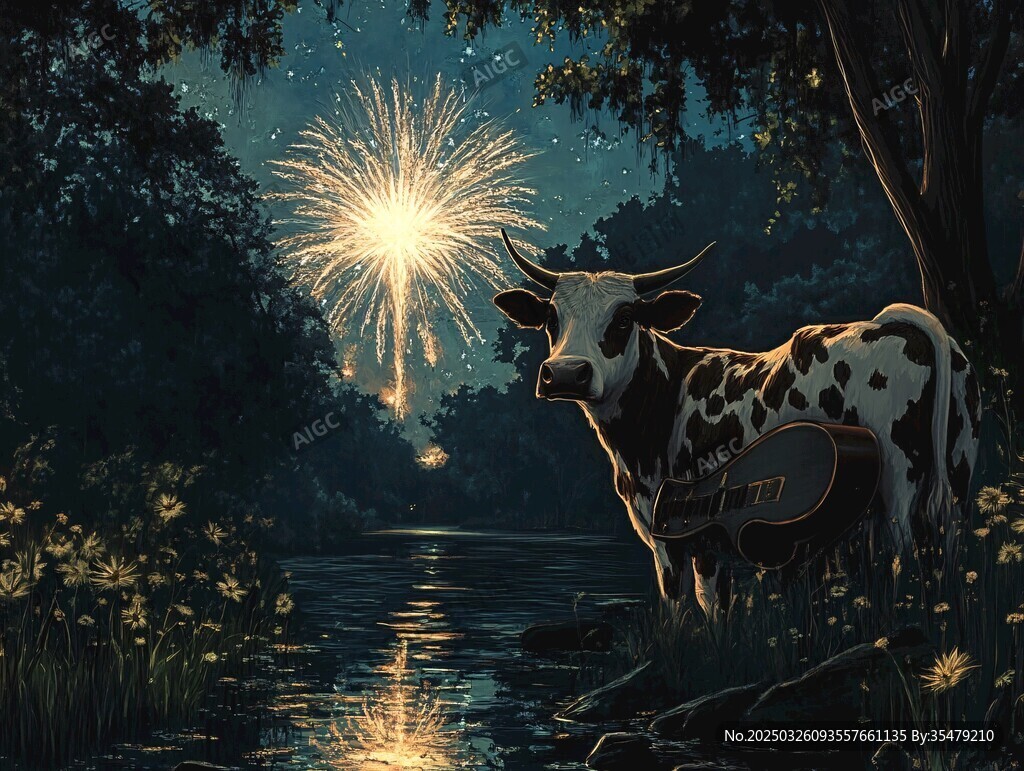 夜中牛赏烟花河畔美景