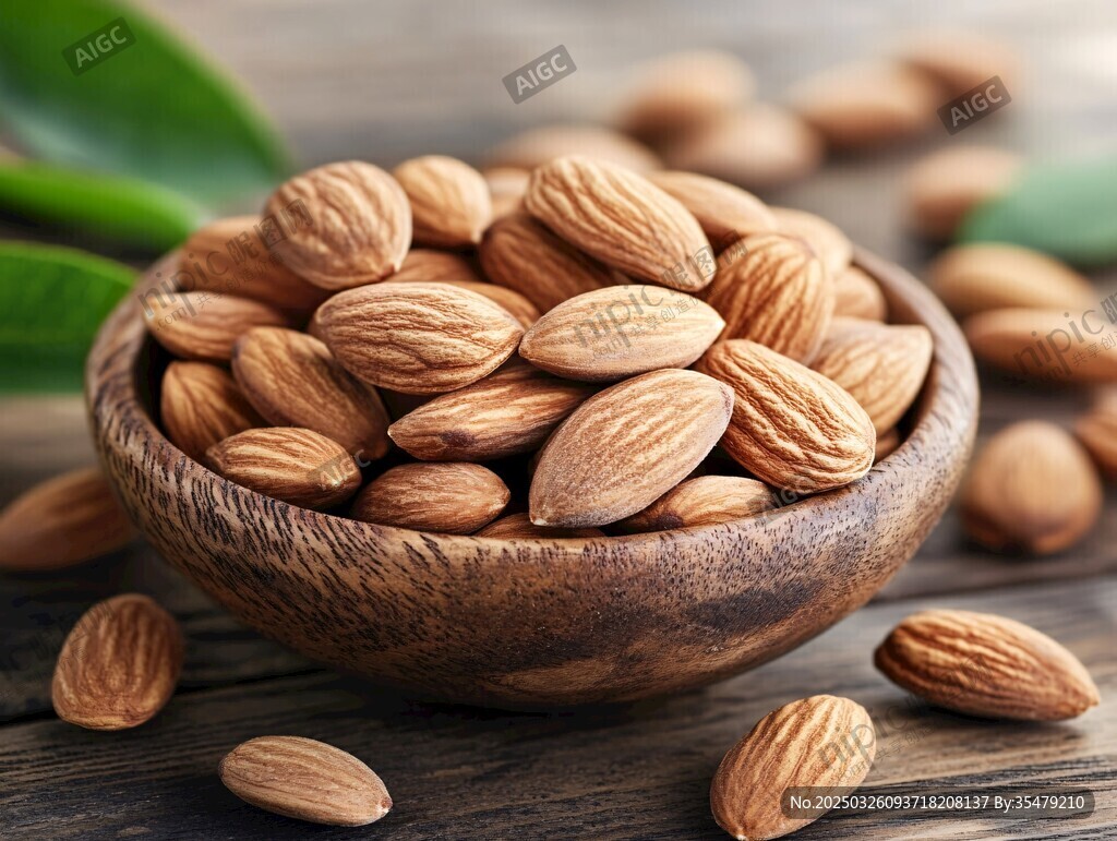 木碗中的饱满杏仁