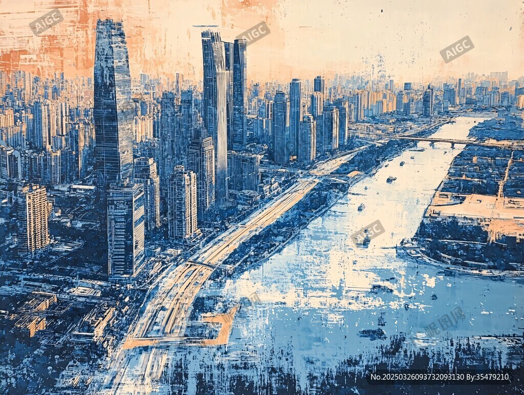 复古风都市河畔建筑景观