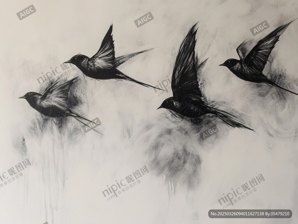 墨韵中飞翔的灵动燕子