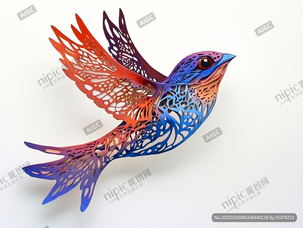 彩色剪纸飞鸟艺术作品
