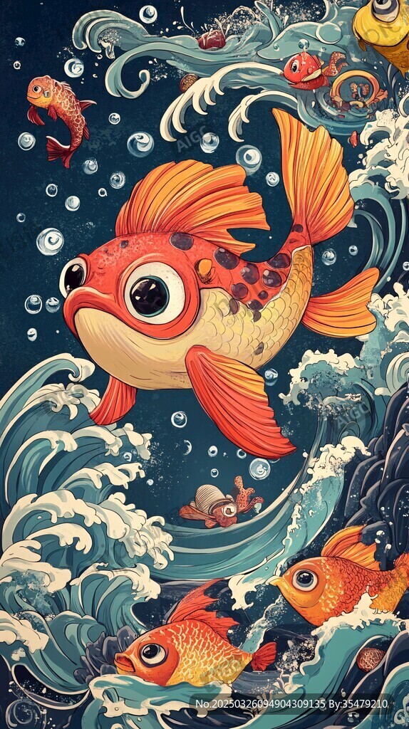 金鱼畅游于波涛之中