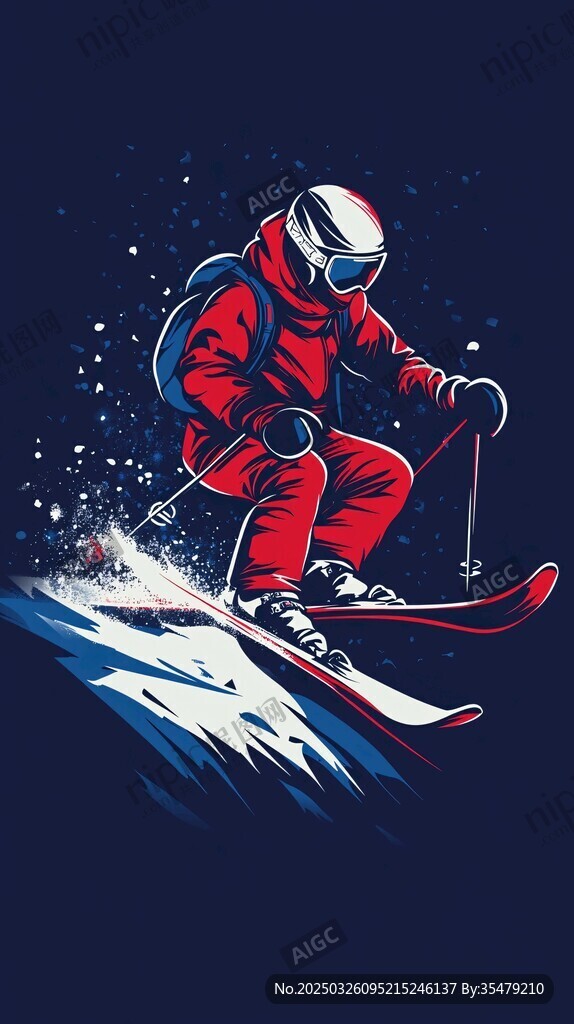 红色滑雪者驰骋冰雪间
