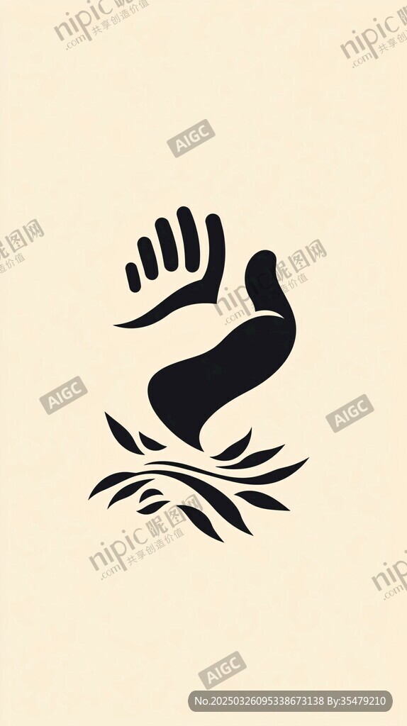 手与枝叶简约艺术图标