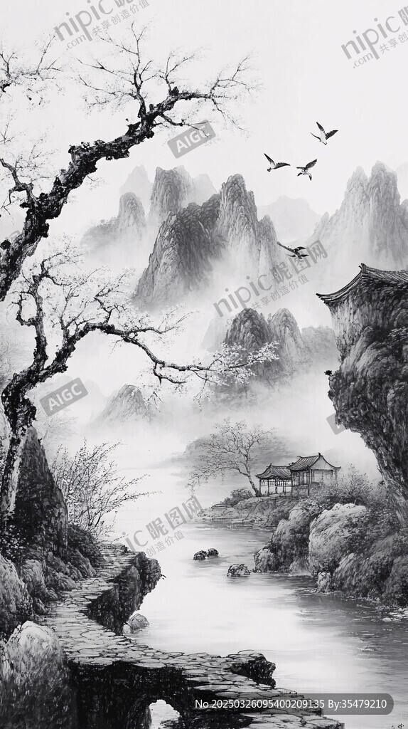 水墨山水间的静谧景致